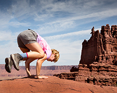 Santosh Yoga for Life - Greta Eagle Pose at Fisher's Tower, Moab, Utah